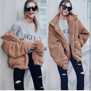 BROWN TEDDY JACKET / SIZE S